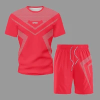 mens sets 2021 summer cool outfit thin short suit fashion o neck jubilant red t shirt shorts 2 piece male beach casual wear 5xl