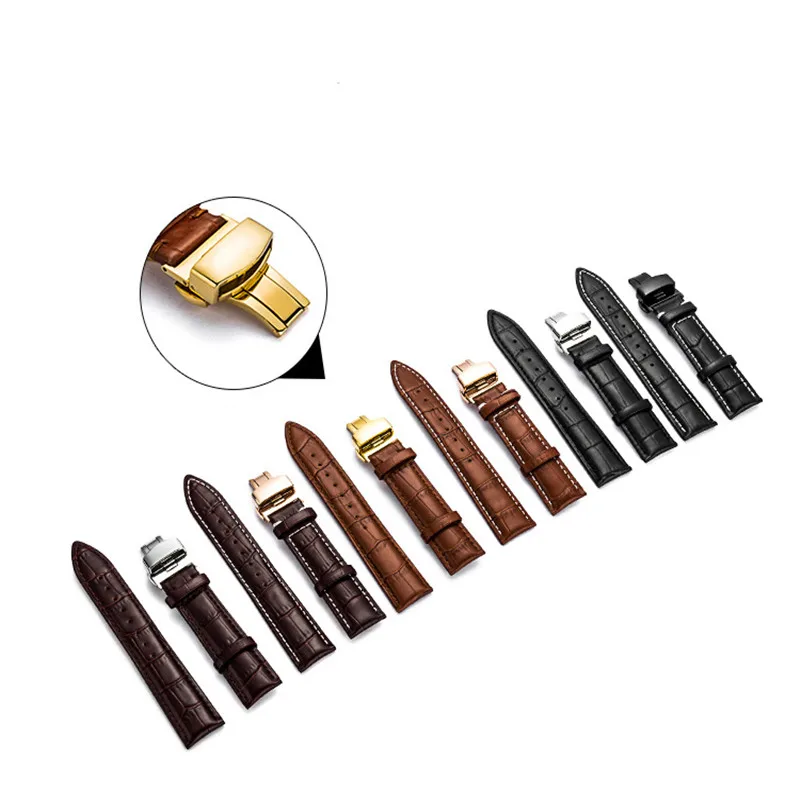 Ремешок из воловьей кожи для наручных часов Двойная застежка-бабочка бамбуковый