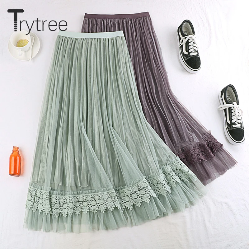 Trytree 2020 Весенняя Повседневная Женская юбка с высокой талией модные юбки из