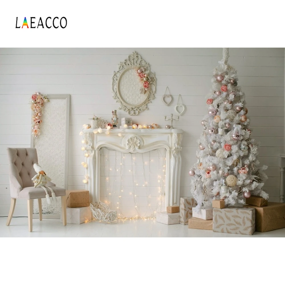 Laeacco фон для рождественских фотографий с изображением комнаты часы деревом камин