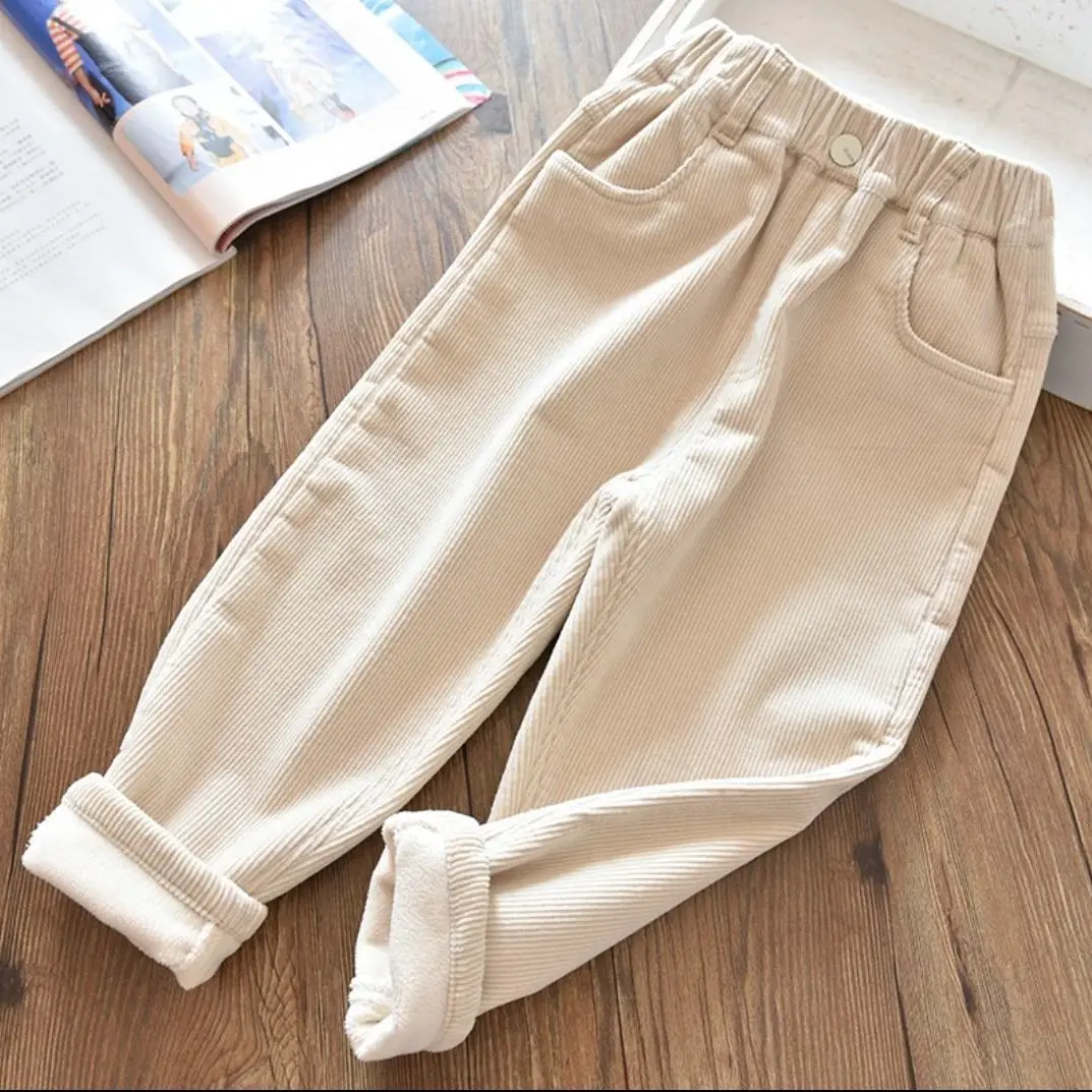 Girls Pants Autumn Winter Outerwear Trousers Plus Velvet Thickening 2021Children's Corduroy Trousers For Teenagers Warm pants