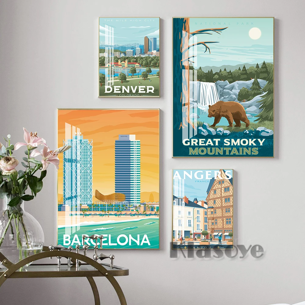 Карта путешествий с города мира постер Амстердам Франция Берлин Холст Картина