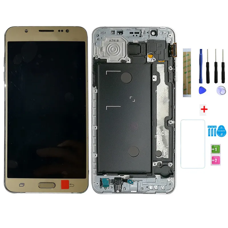 Gold with Frame Регулировка яркости ЖК-дисплей для Samsung Galaxy J7 j710 J710H J710FN J710F J710M/DS сенсорный экран дигитайзер Рамка Корпус - Цвет: Gold with Frame