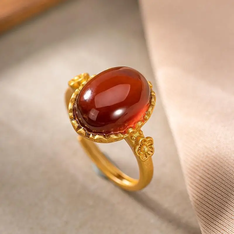 

Original S925 Sterling Silver Gold-Plated Natural Garnet Plum Blossom Chinese Ornament for Women