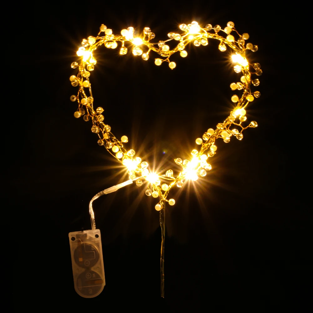 1 шт. топперы для торта в форме сердца со светодиодной подсветкой и жемчугом