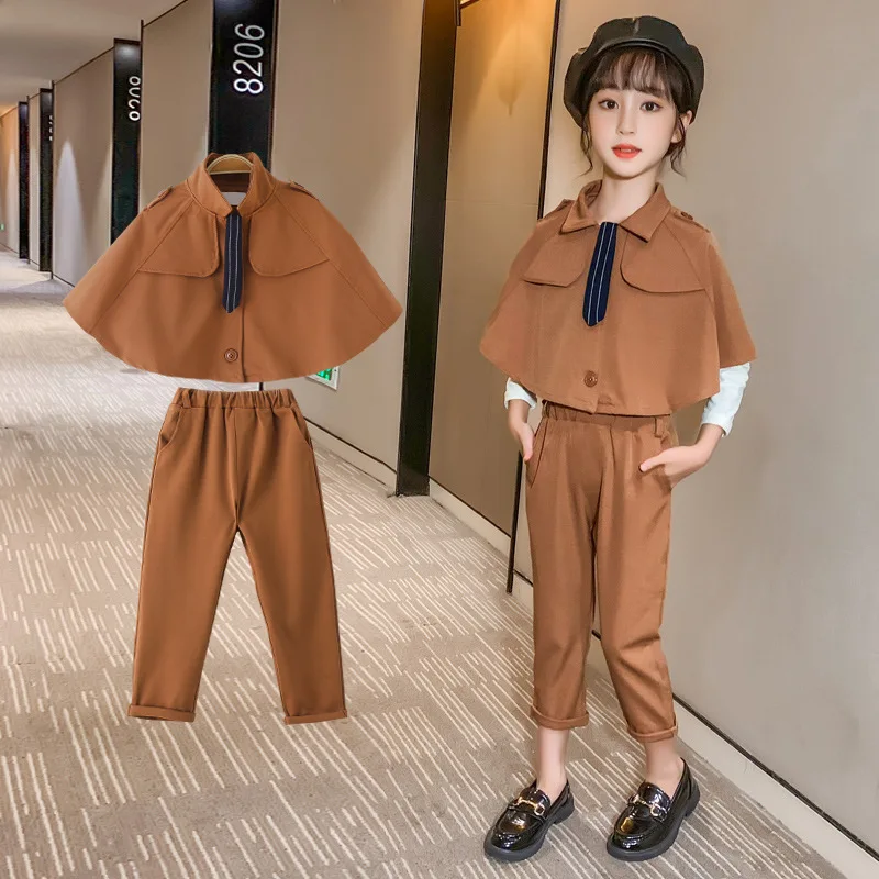 

Fashion 2PCS Children Clothing Sets for Girls Autumn Kids Clothes 4 6 8 10 12 Years Baby Girls Shawl+Pants Suit Outfits