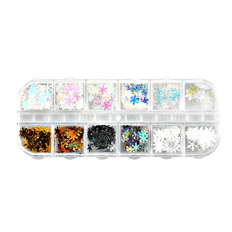 

1 Box Of Multicolor Nail Glitter Winter Christmas New Year Snowflake Diy Nail Art Decoration Manicure Tool