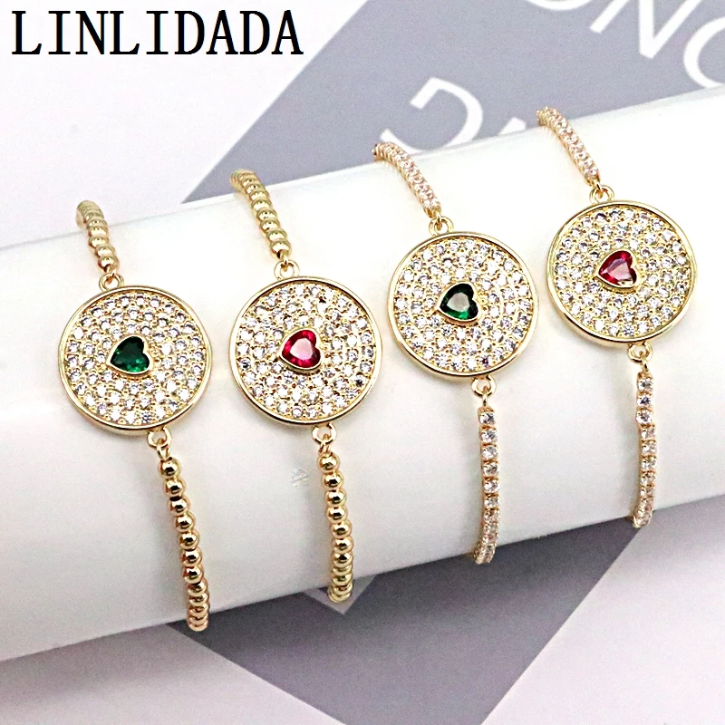 

10Pcs Gold Plated For Women Heart Crystal Zircon Tennis Chain Bracelet CZ Micro Pave Handmade Jewelry