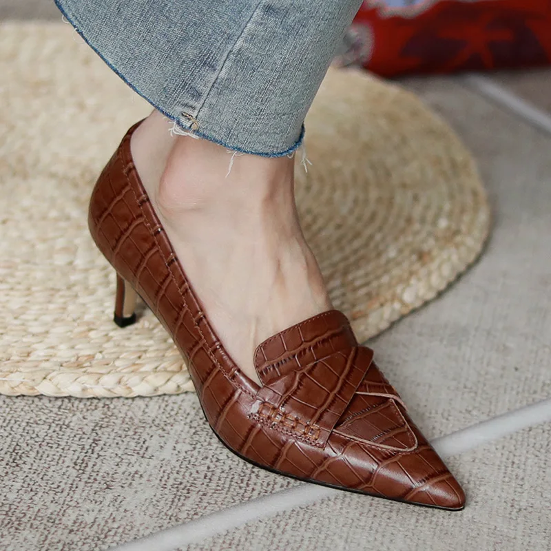 

2021 Newest genuine Leather High Heels Pumps For Girls Elegant Women Shoes Spring Sahllow Wedding Party Basic Shoes Woman