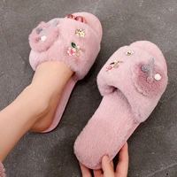korean winter short plush cotton slippers female cartoon decoration home interior warm and comfortable plush slippers