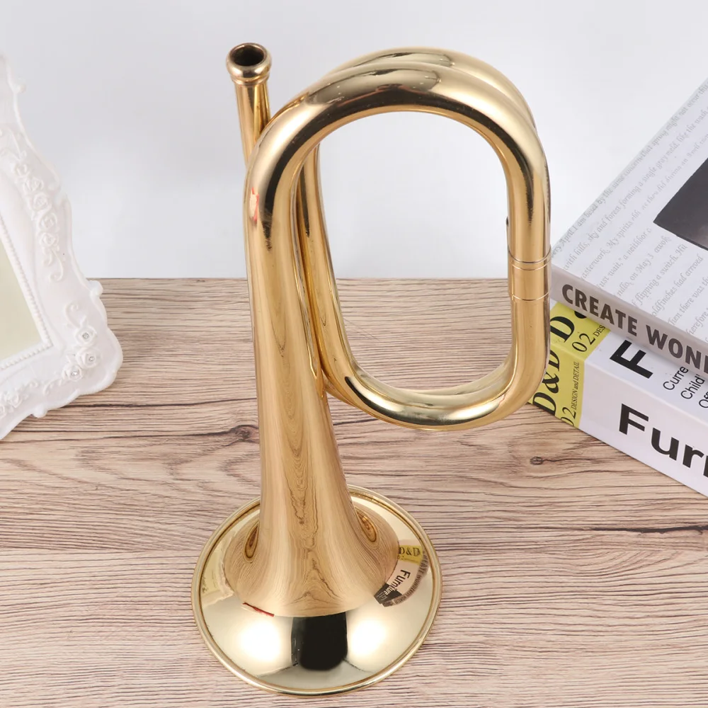 

1Pc Bugle Instrument Assault Bugle Old Style Bugle Troop Rally Bugle Brass Trumpet Red Props Trumpet Stride Golden(Trumpet + Bag