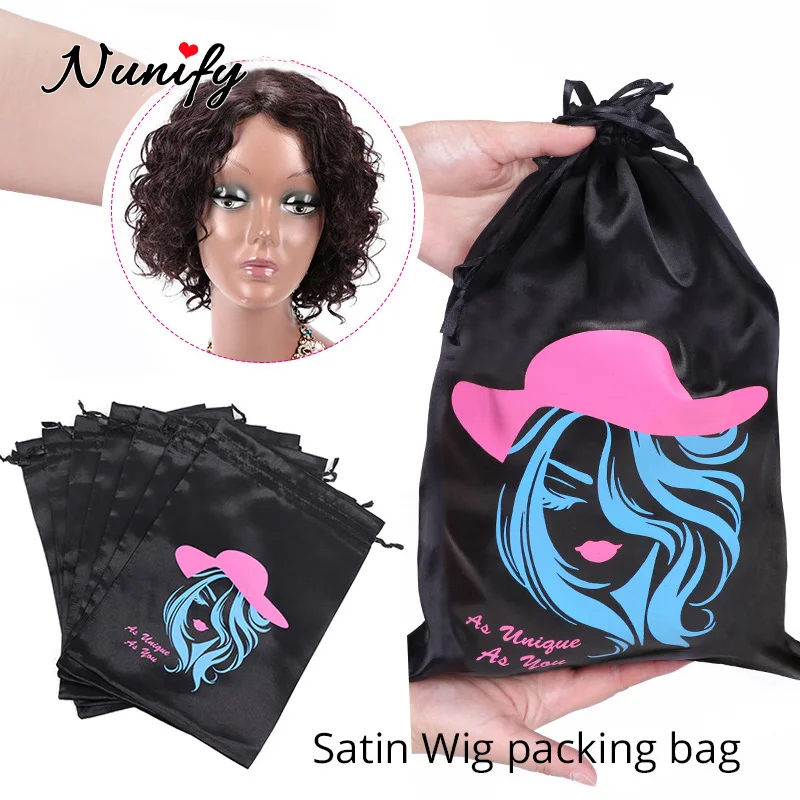 6-12Pcs Satin Wig Bags With Drawstring For Wig Storage Bags Satin Silk Hair Packaging Bags For Bundles Wigs Gift Hair Extentions