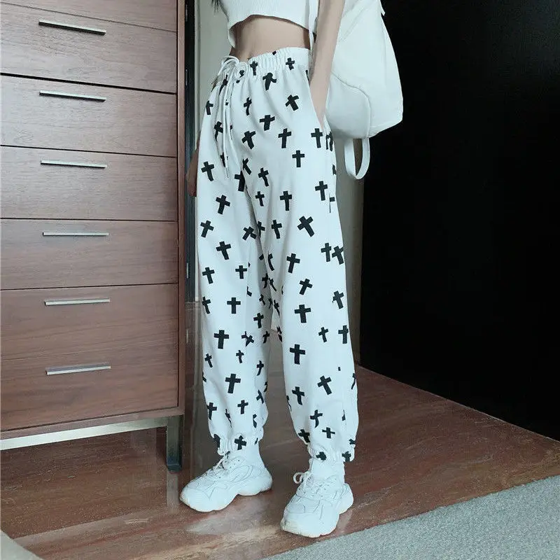 

Women Sweatpants Geometric Print Trousers Women Street Style Elastic Waist Loose Women's Sports Pants Harajuku Wide Pants