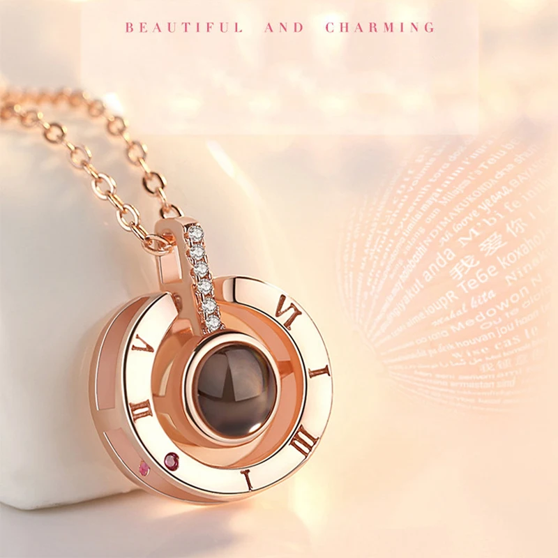 Rose Gold&ampSilver 100 languages I love you Projection Pendant Necklace Romantic Love Memory Wedding | Украшения и аксессуары