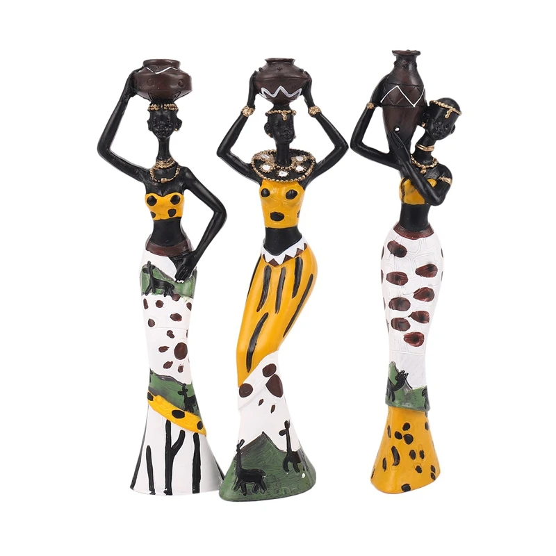 

3 шт., ретро ваза, статуя Африканской женщины, экзотическая статуя из смолы, искусственная культура для дома, отеля, гостиной, украшение для р...