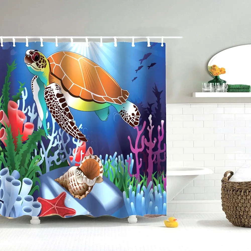 

Dafield Sea Turtle Bathroom Shower Curtains Ocean Animal Landscape Waterproof Polyester for Bedroom With Hooks