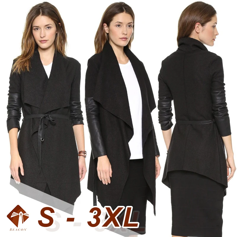 

Classic solid Women's Plus Size Outwear Woolen Coat Splicing Long Sleeves Female Lapels woolen Overcoat Simple Casual Wool coat