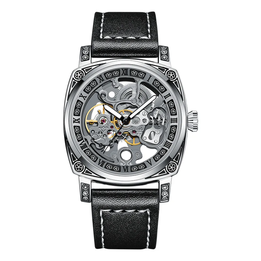 Reloj Hombre WISHDOIT New Men Casual Business Top Luxury Automatic Mechanical Wrist Watch Waterproof Luminous Skeleton Man Clock