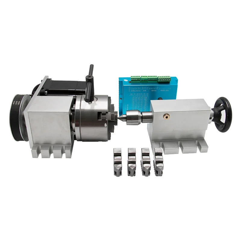 Nema 34 замкнутый контур шаговый двигатель(4:1) K12-100mm 4 кулачковый патрон 4th axis aixs ось вращения+ Задняя бабка для маршрутизатора