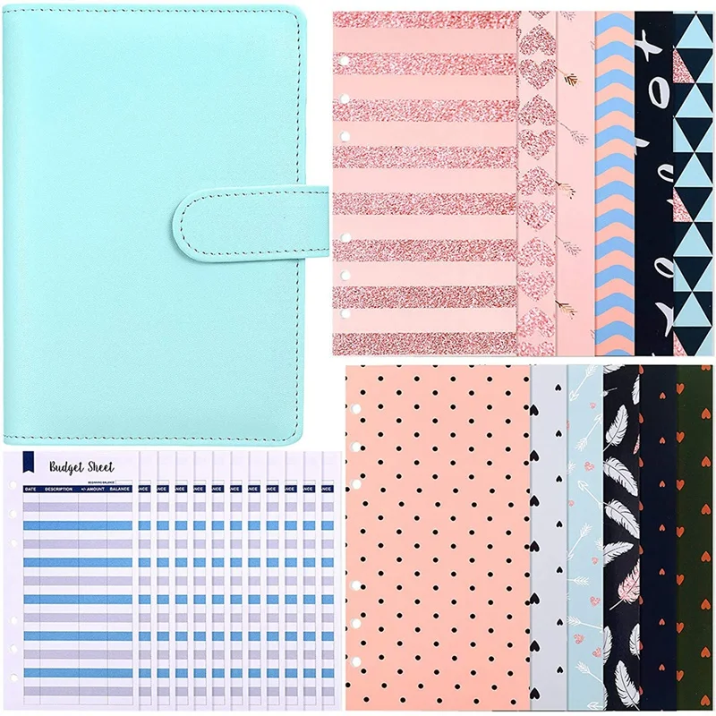 

A6 PU Leather Notebook Binder 12 Piece Budget Envelopes Cash Planner Organizer 12 Pieces 6 Holes Expense Budget Sheets