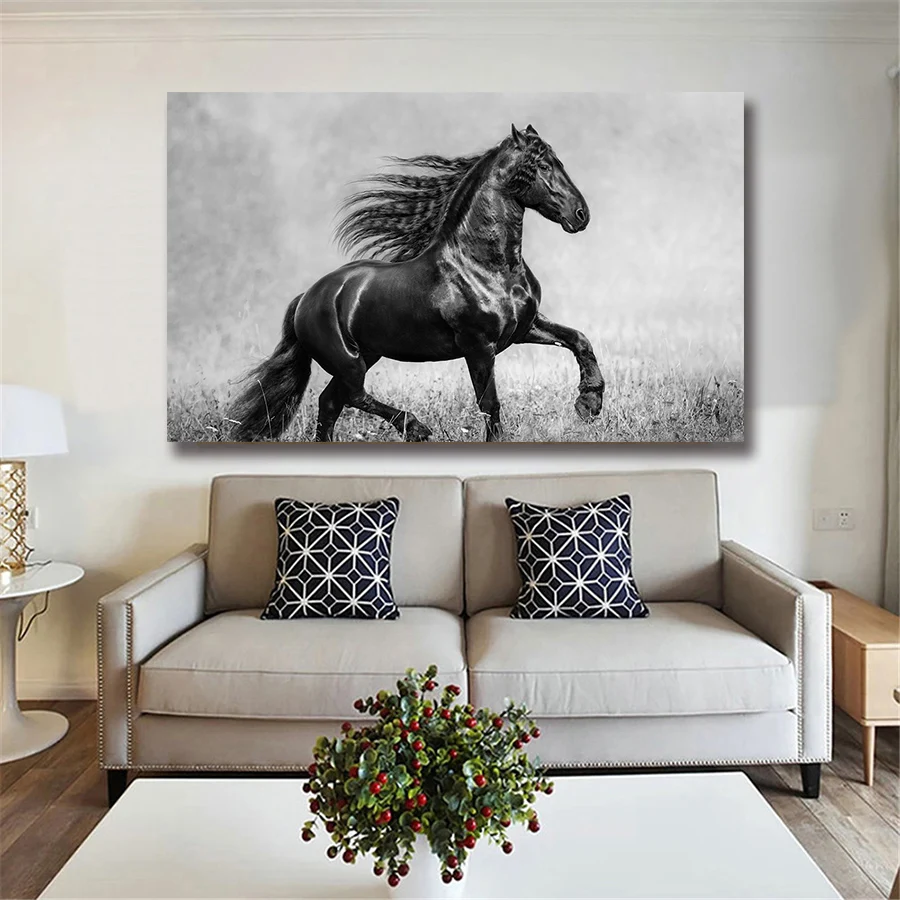 Постер с лошадью художественные принты белые и черные животные холст живопись