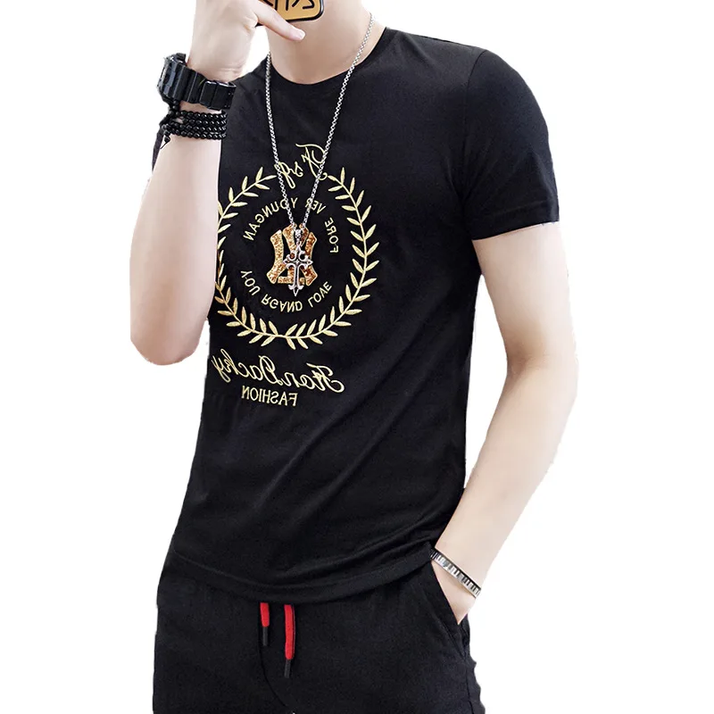 

Summer Trendy Men's Hot Diamond Short-sleeved T-shirt Youth Slim Half-sleeved Bottoming Shirt Handsome
