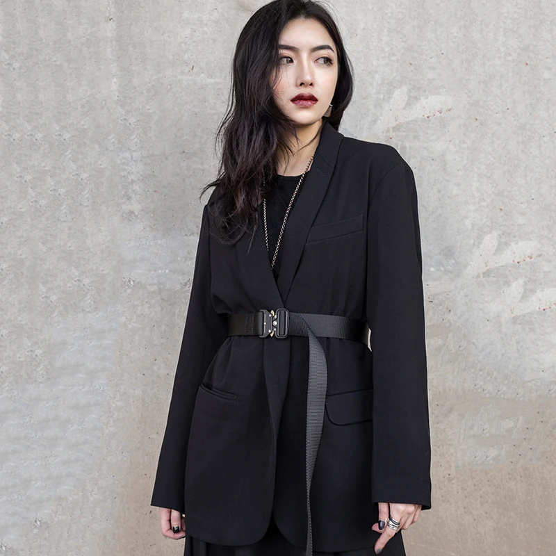

[EAM] 2021 New Spring Summer Black Ribbon Buckle Split Joint Personality Long Belt Women Fashion Tide All-match JR962