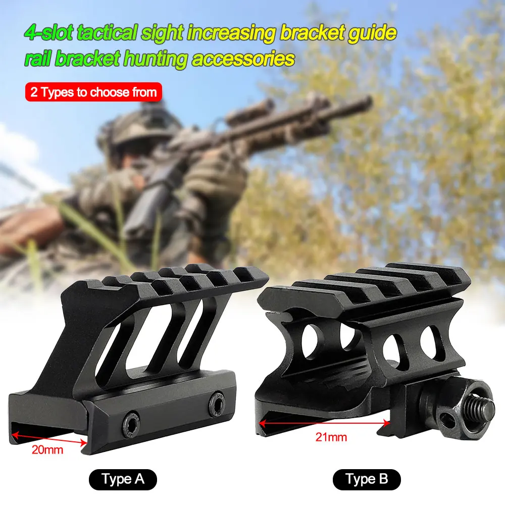 Tactical 4 Slots High Profile Riser Mount fits 20mm/21mm Picatinny Weaver Rail Hunting Scope Base Red Dot Laser Sight Flashlight