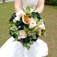 round dark green poney wedding flowers elegant and lovely gold calla lily bridal bouquet 10inch bridesmaid flowers