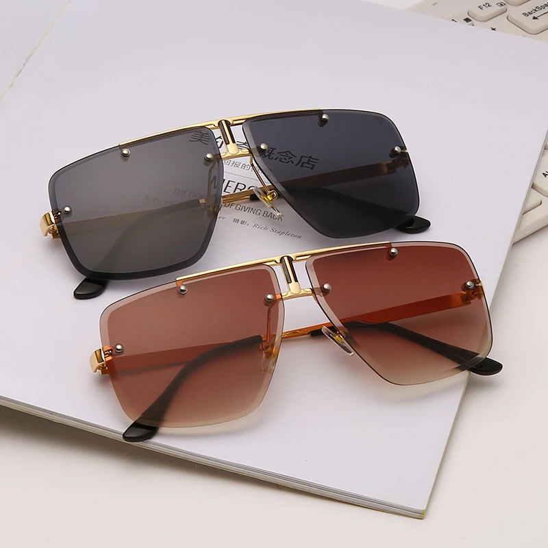 

Rimless Square Sunglasses Vintage Brand Design Men Sun Glasses Luxury Male Sunglass UV400 Shades gafas de sol hombre
