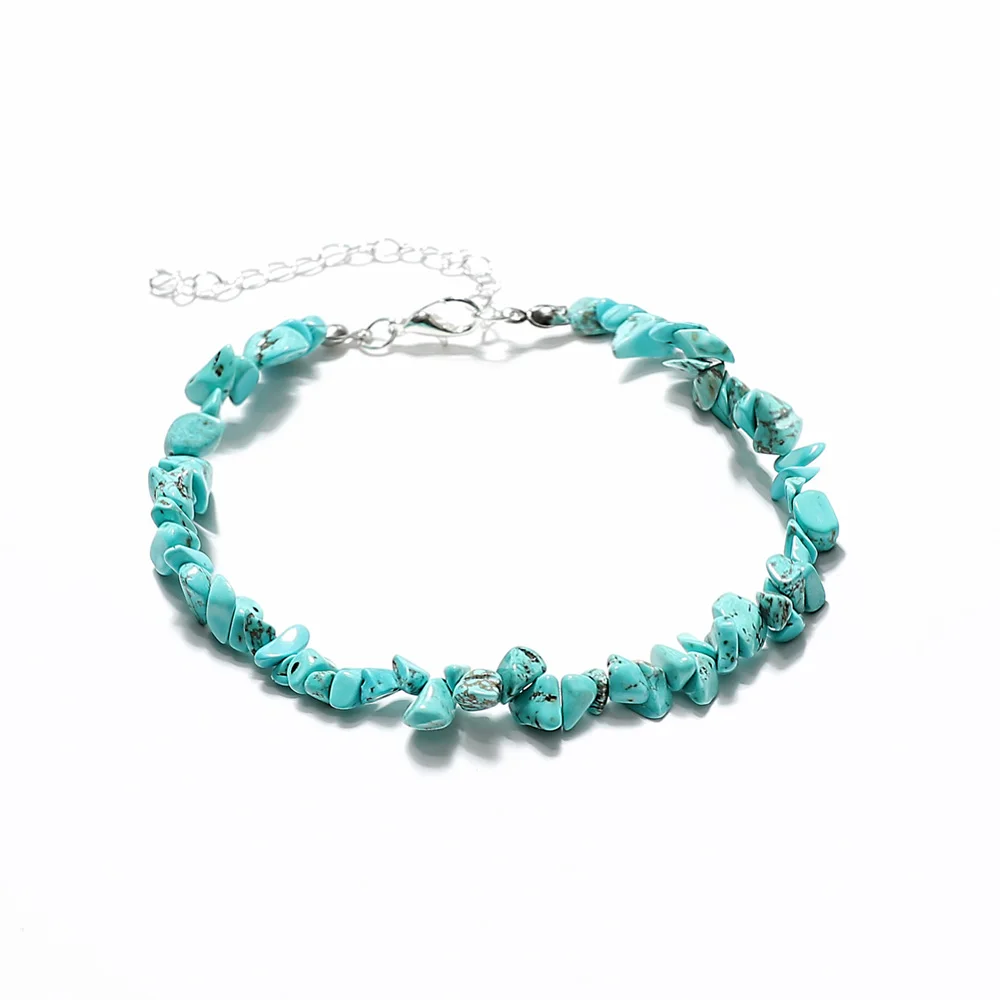 Браслет на ногу женский из натурального камня винтажный Асимметричный браслет с