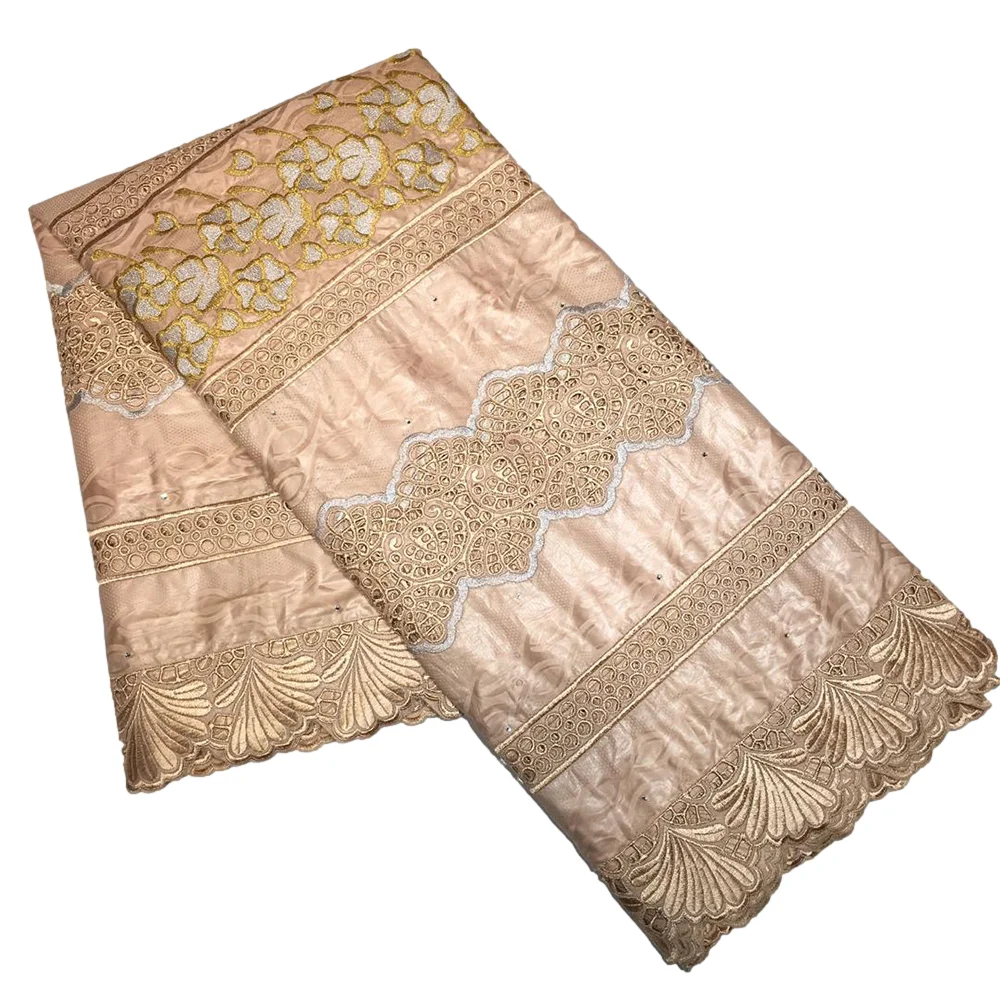 Оранжевый Африканский базин богатая ткань Африканское кружево свадебная брод 2 5