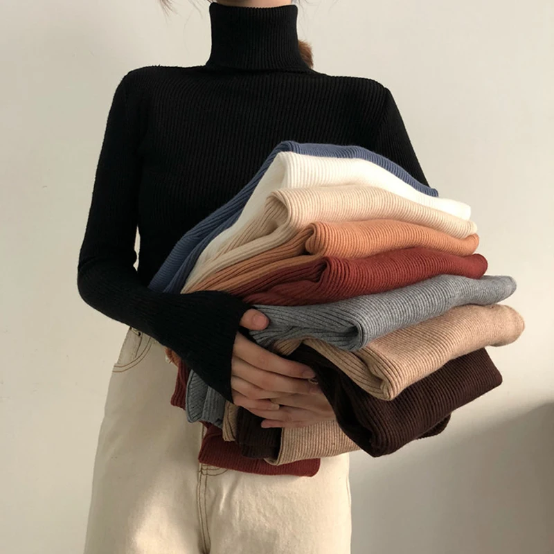 

Winter Fashion All-Match Turtleneck Knit Pullovers Sweater Turtleneck Soft Warm Casual Sweaters Long Sleeve Tight Pullovers