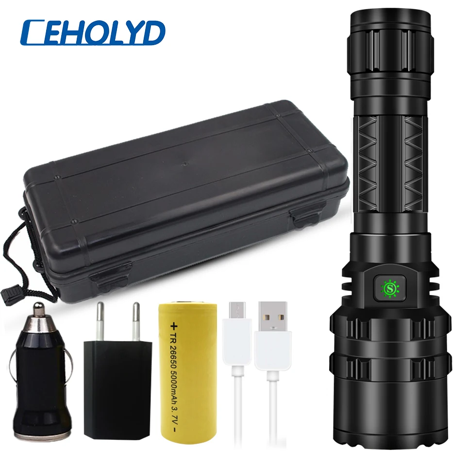 Светодиодный фонарик cree xhp50.2 с зарядкой от usb, растягивающийся ударопрочный мощный перезаряжаемый фонарик 18650 или 26650