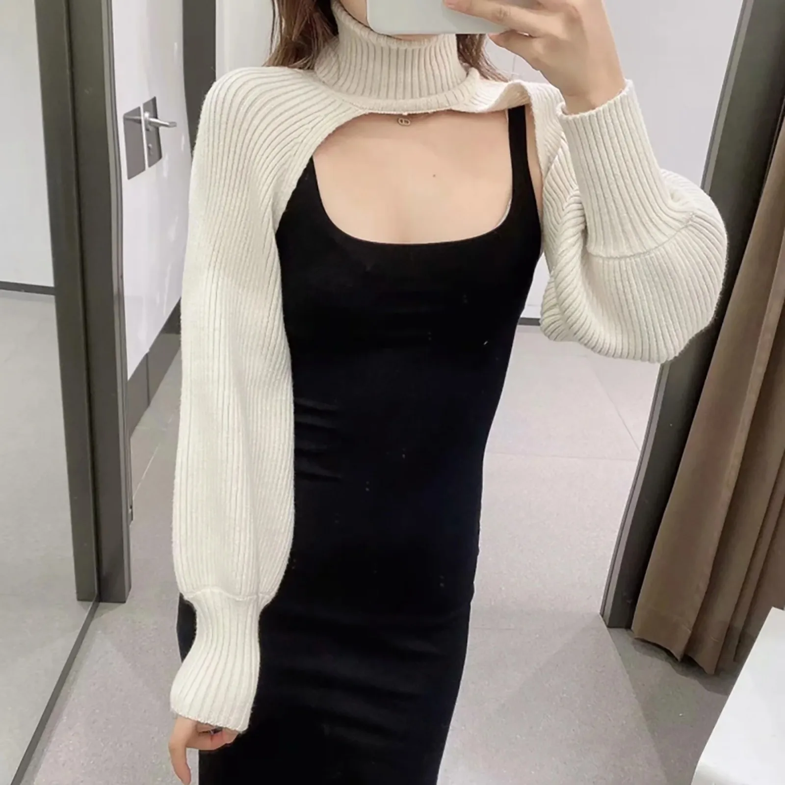 

Women's Fashion Pullover Personality Ultra-short Turtleneck Sweater Sexy High Neck Open Chest Sweater Female Blouse #H