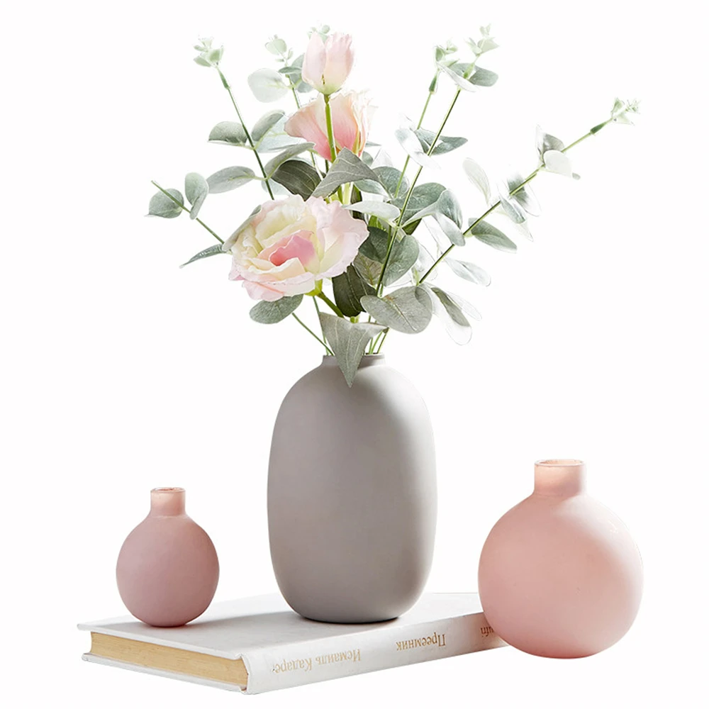 

B-LIFE Living Room Flower Pot Small Fresh Home Decorative Flower Vase Nordic Style Frosted Ceramic Vase Morandi Color