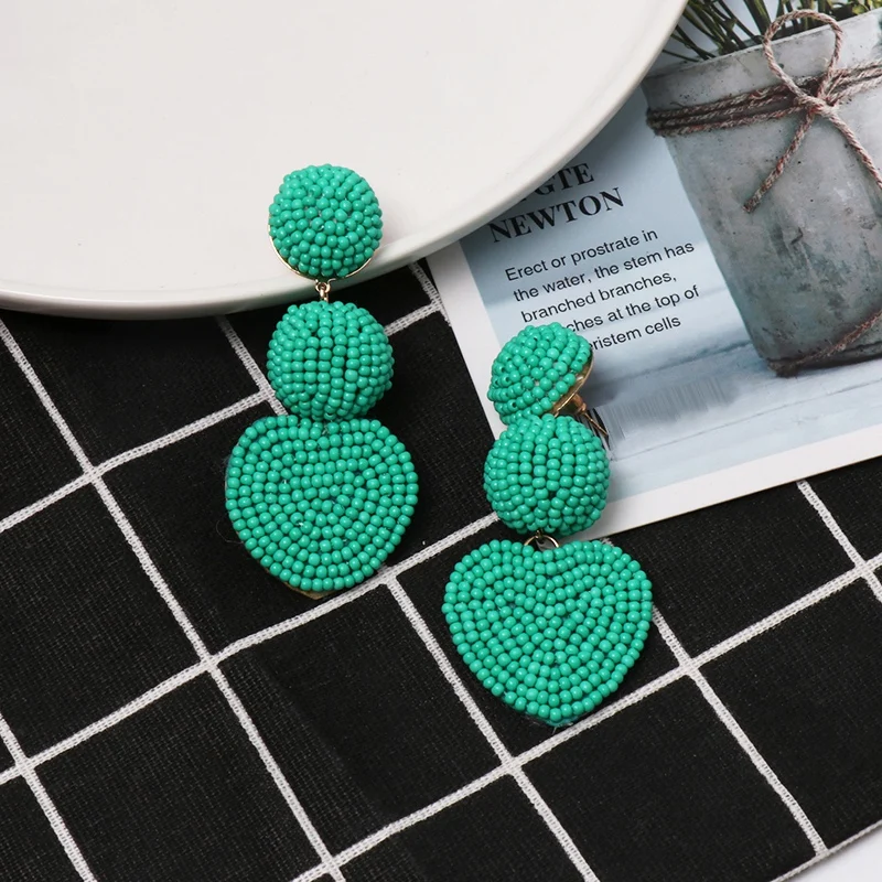 Богемные этнические геометрические круглые бусины с сердечками большие серьги