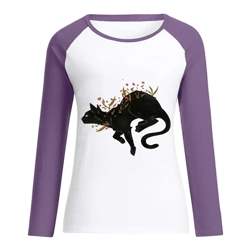 

Spring New Long Sleeve Women s T Shirts Harajuku Casual Cat Printing O Neck Y2k Top Fashion Retro Kawaii Splicing Clothing Cloth