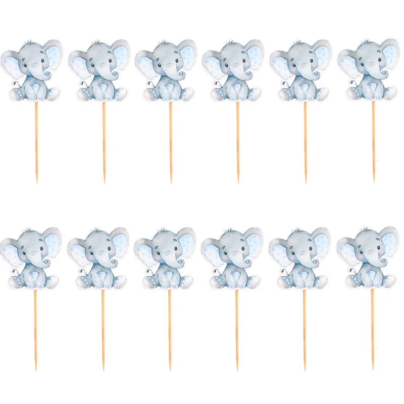 12 шт. розово голубые детские топперы для капкейков в виде слона вечеринки на день