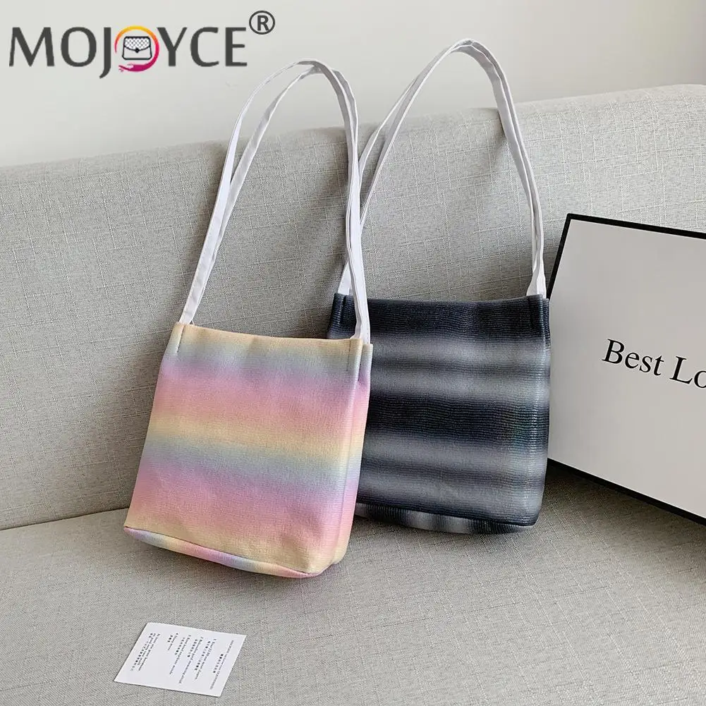 

Ladies Colorful Cloth Storage Shopping Bags Fashion Rainbow Color Printing Shoulder Bags for Women Summer Tote Handbags