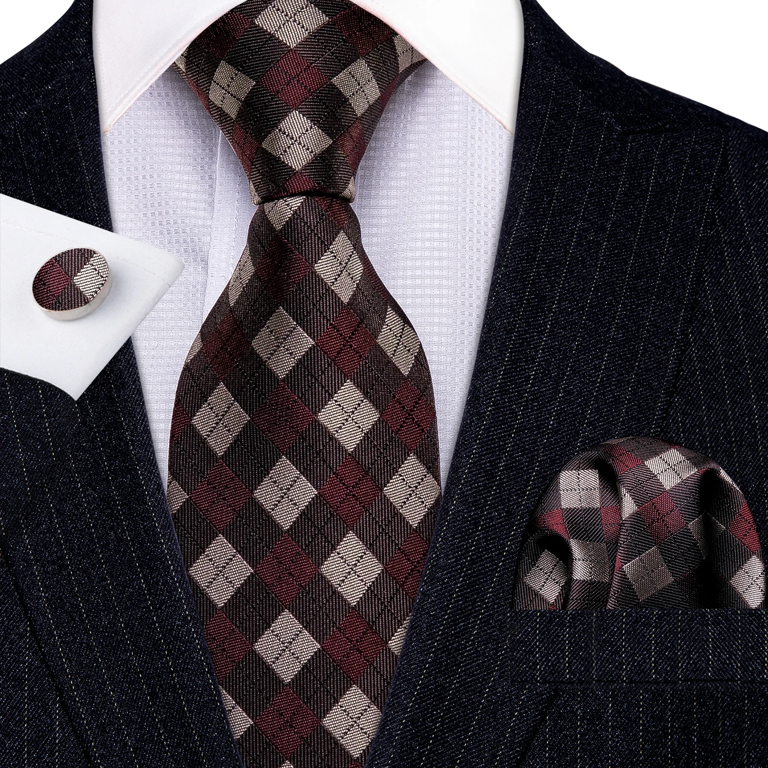 Модный роскошный коричневый геометрический 100% Шелковый галстук подарки для