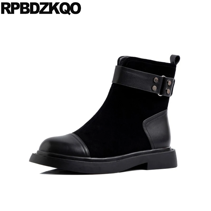 Черные замшевые ботильоны Дизайнерская обувь в стиле милитари Женская Роскошная