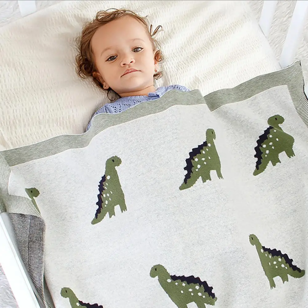 100x80cm Spring Autumn Cartoon Dinosaur Soft Knitted Baby Blanket Swaddle Wrap