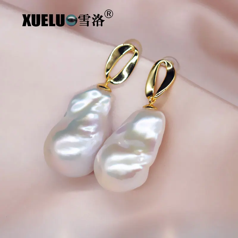 

XUELUO Fashion Trendy Genuine Natural Cultured Freshwater Large Baroque Irregular Nucleated Pearl Earrings for women