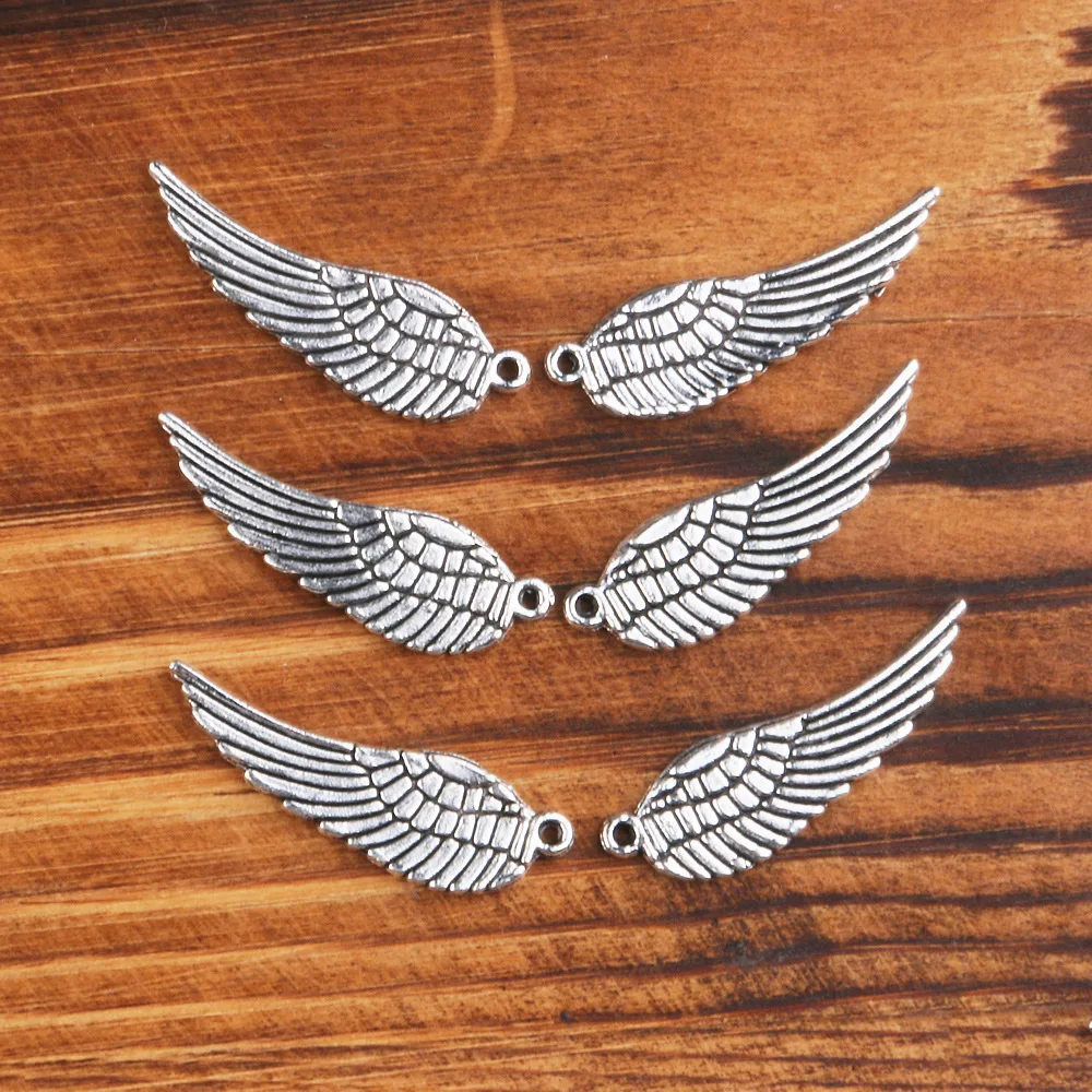 

Exquisite Feather Wing Shaped Metal Zinc Alloy Pendant Necklace Retro Alloy Material Pendant DIY Necklace Pendant Jewelry9*30mm