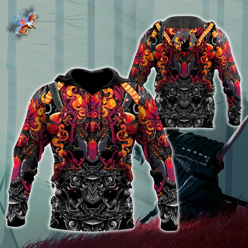 

Popular Japanese Sakura Samurai Print Hoodie Fashion Design Sweatshirt Men's Women's 3D Round Neck Long Sleeve Harajuku Top