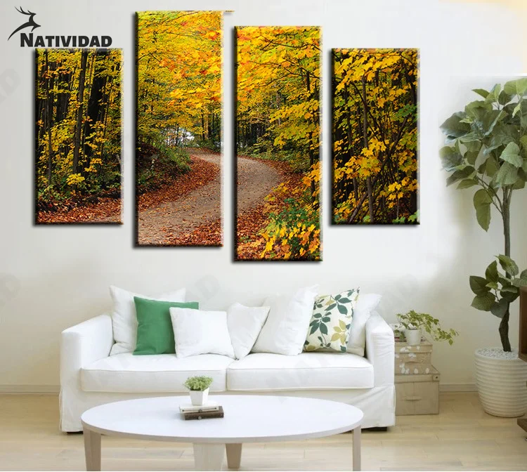 

Autumn Scenery Forest Quiet Path Art Canvas Painting Picture Yellow Maple Leaf Print Poster Living Room Wall Home Decoration