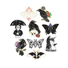 МужскаяЖенская Брошь с эмалью, в готическом стиле, с изображением скелета мотылька и бабочки