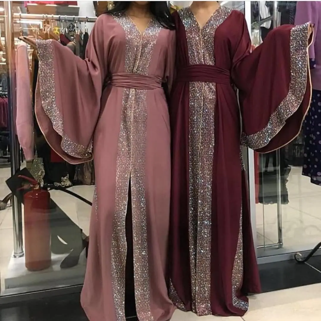 Muslim Dress Women Solid Color Diamonds  Robe  Muslim Fashion Elegance  Dubai Abaya Turkey Long Dress