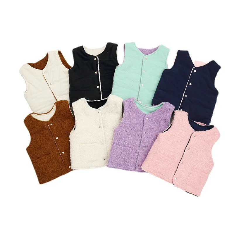 

Baby casual cotton vest children's clothing double-sided wear vest Korean version plus velvet thick warm vest boy and girl jacke